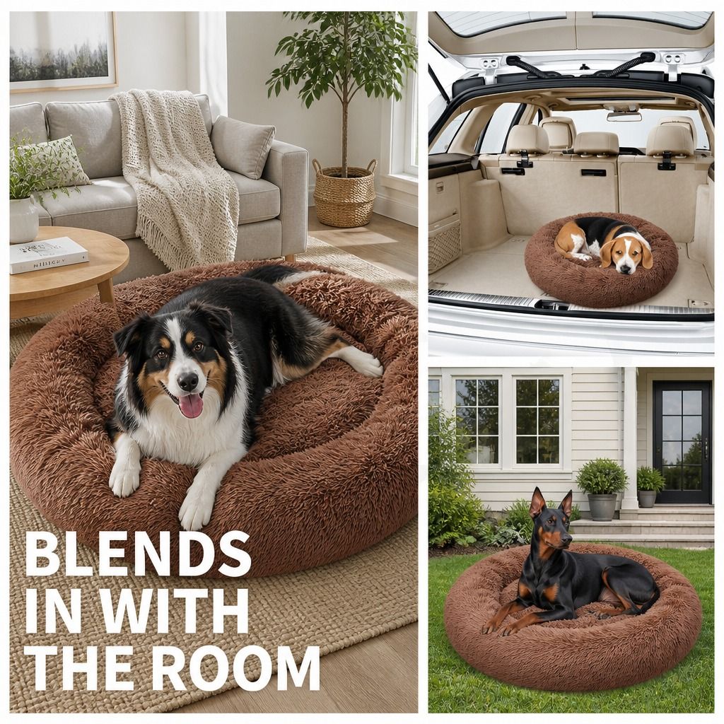 Pet Dog Bed Bedding Warm Plush Round Soft Dog Nest Light Coffee XXL 120cm view 9
