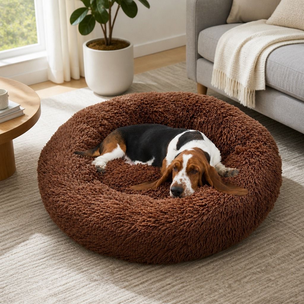 Pet Dog Bed Bedding Warm Plush Round Soft Dog Nest Light Coffee XXL 120cm view 12