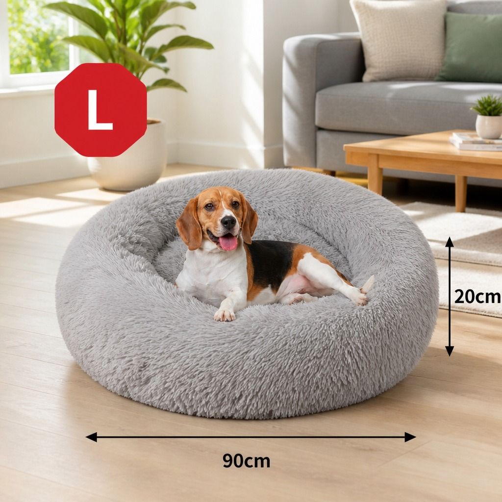 Pet Dog Bed Bedding Warm Plush Round Comfortable Dog Nest Light Grey Large view 2