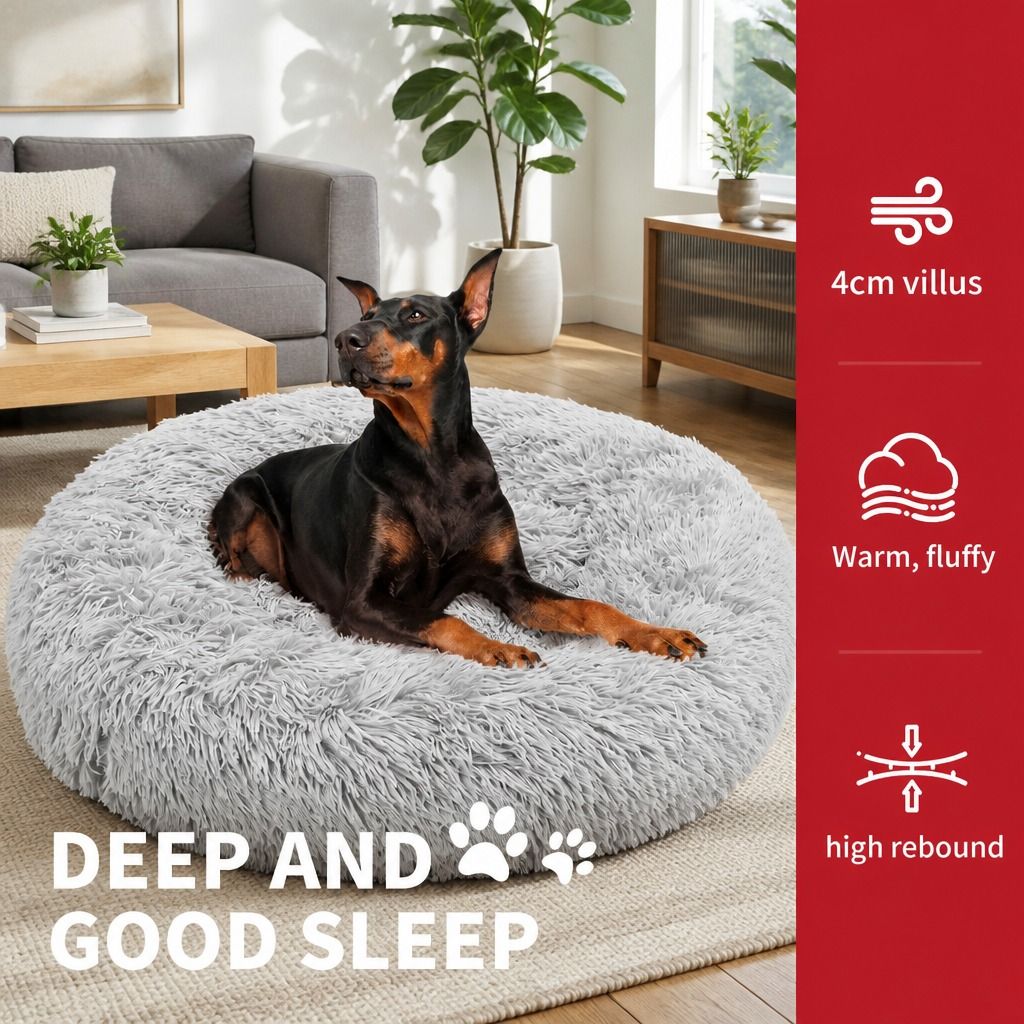 Pet Dog Bed Bedding Warm Plush Round Comfortable Dog Nest Light Grey Large view 4