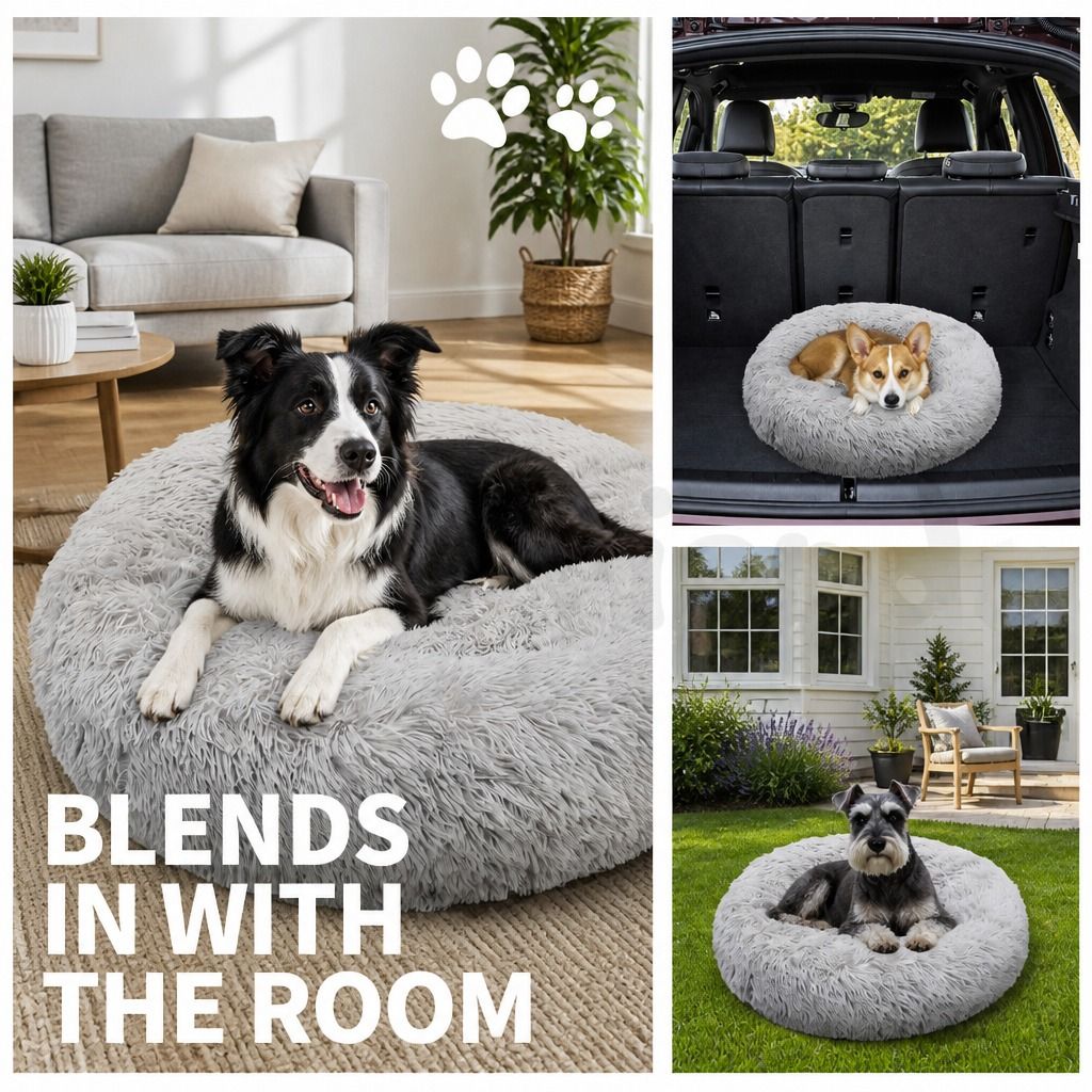 Pet Dog Bed Bedding Warm Plush Round Comfortable Dog Nest Light Grey Large view 9