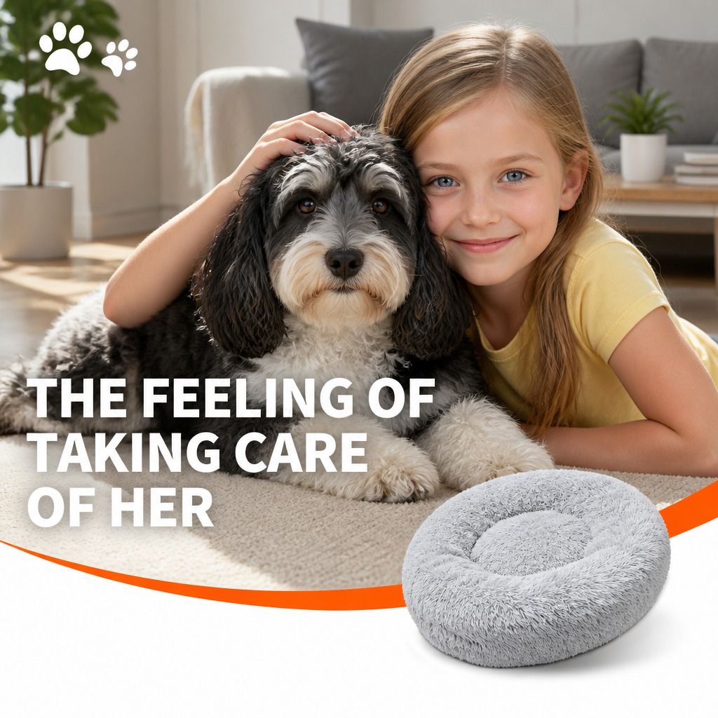 Pet Dog Bed Bedding Warm Plush Round Comfortable Dog Nest Light Grey Large view 10