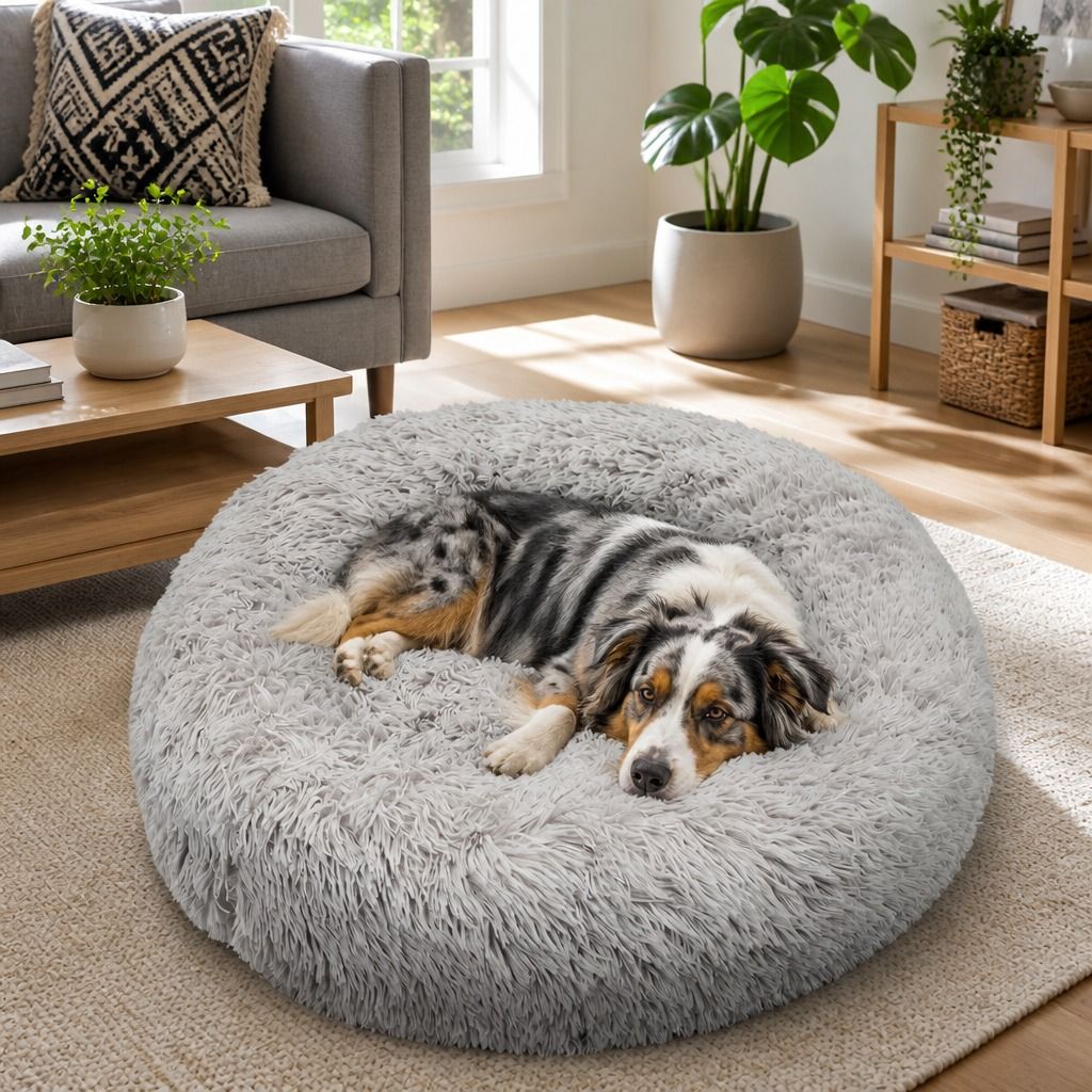 Pet Dog Bed Bedding Warm Plush Round Comfortable Dog Nest Light Grey Large view 11