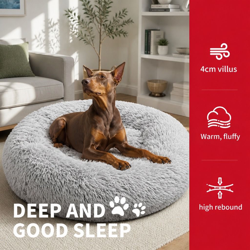 Pet Dog Bed Bedding Warm Plush Round Comfortable Dog Nest Light Grey M 70cm view 4