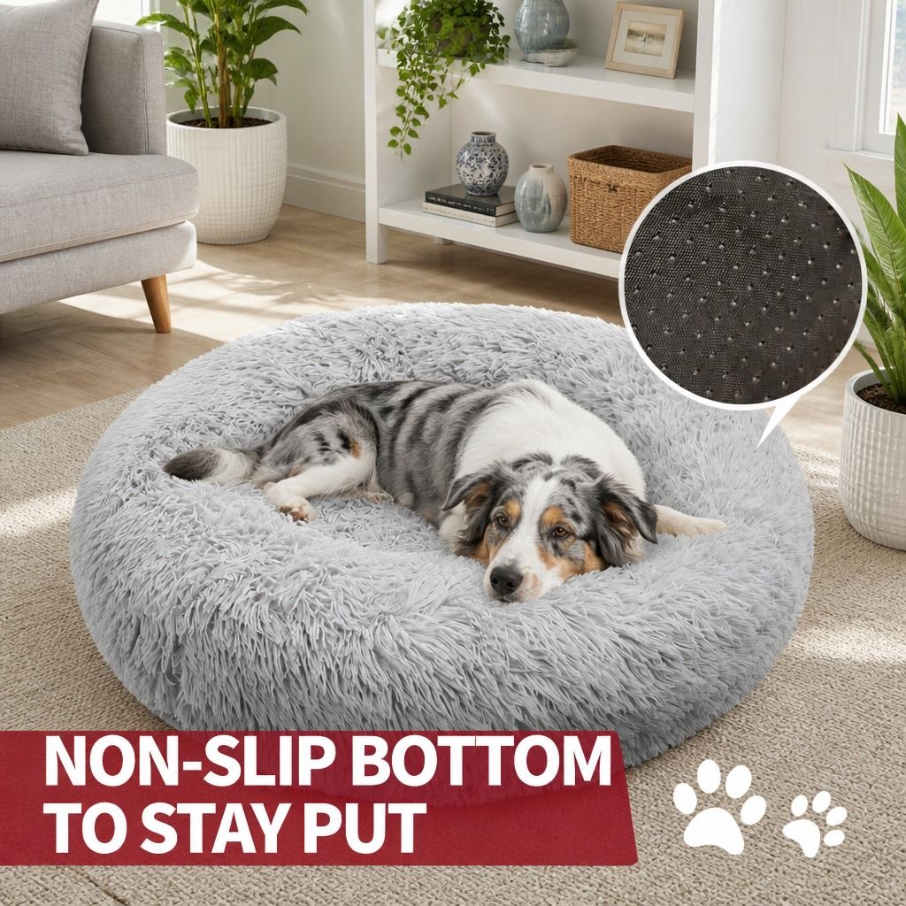 Pet Dog Bed Bedding Warm Plush Round Comfortable Dog Nest Light Grey M 70cm view 8