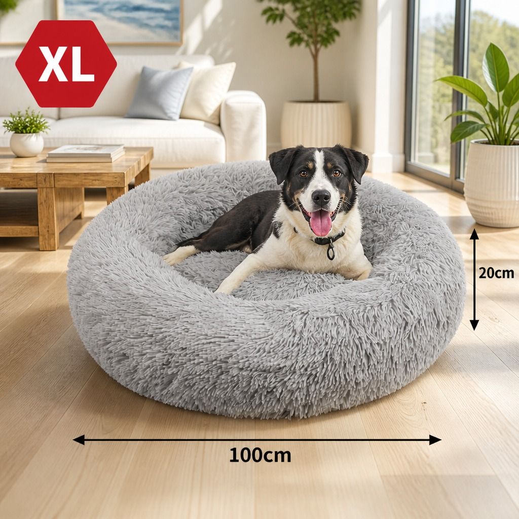 Pet Dog Bed Bedding Warm Plush Round Comfort Dog Nest Light Grey kennel XL 100cm view 3