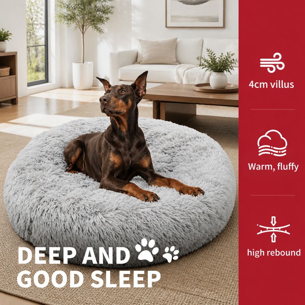 Pet Dog Bed Bedding Warm Plush Round Comfort Dog Nest Light Grey kennel XL 100cm view 5