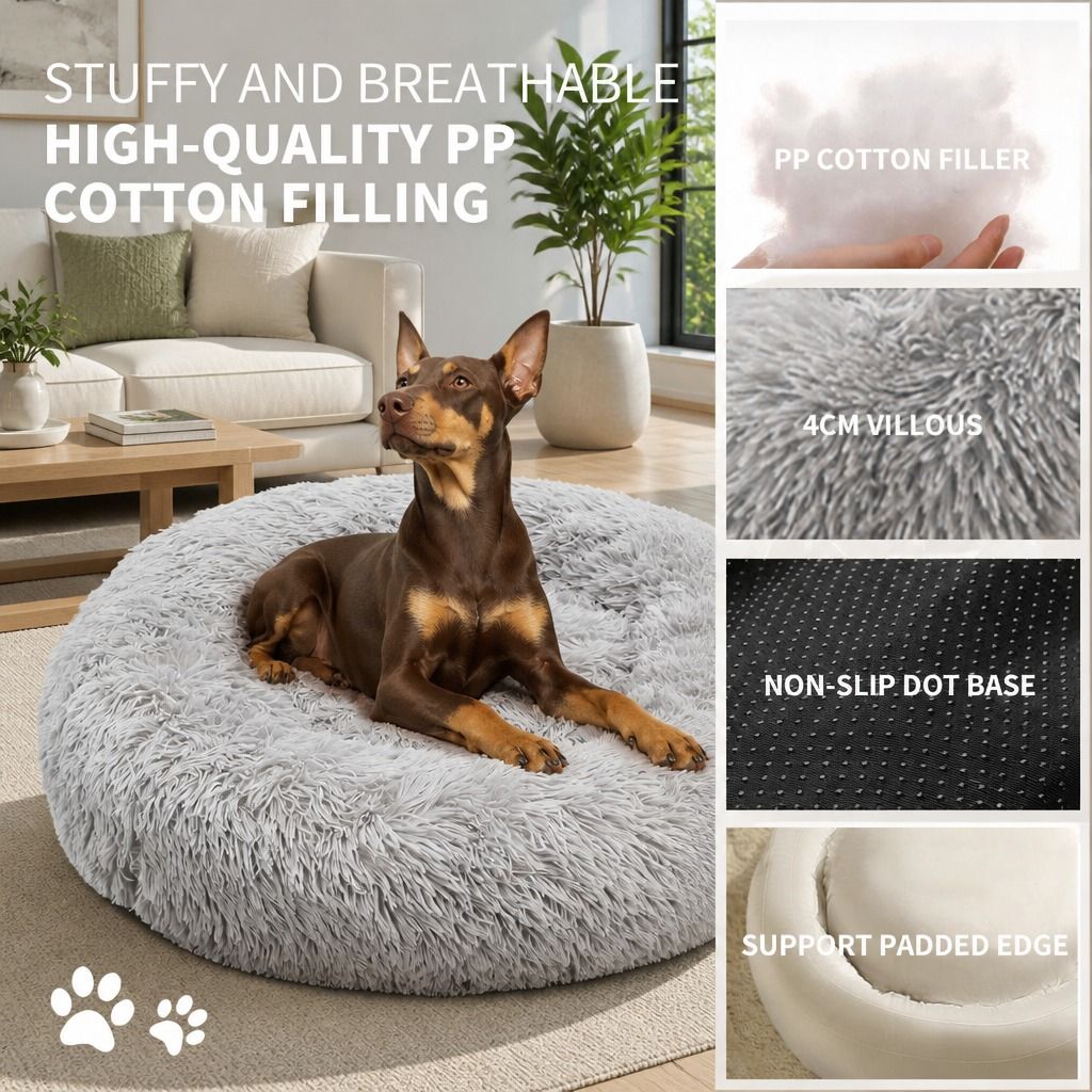 Pet Dog Bed Bedding Warm Plush Round Comfort Dog Nest Light Grey kennel XL 100cm view 8