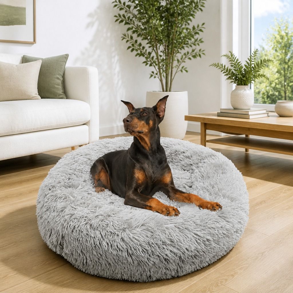 Pet Dog Bed Bedding Warm Plush Round Comfort Dog Nest Light Grey kennel XL 100cm view 12