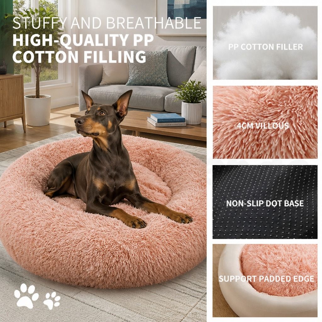 Pet Dog Bedding Warm Plush Round Comfortable Nest Comfy Sleep kennel Pink M 70cm view 8