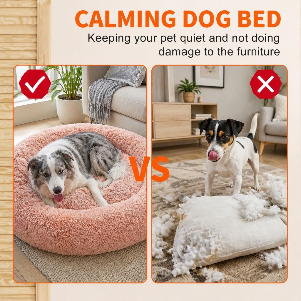 Pet Dog Bedding Warm Plush Round Comfortable Nest Comfy Sleep kennel Pink XXL view 4