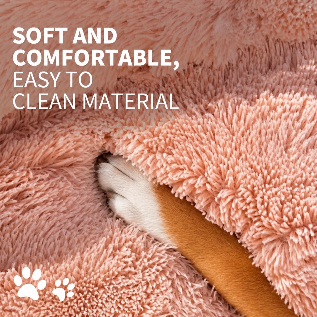 Pet Dog Bedding Warm Plush Round Comfortable Nest Comfy Sleep kennel Pink XXL view 6