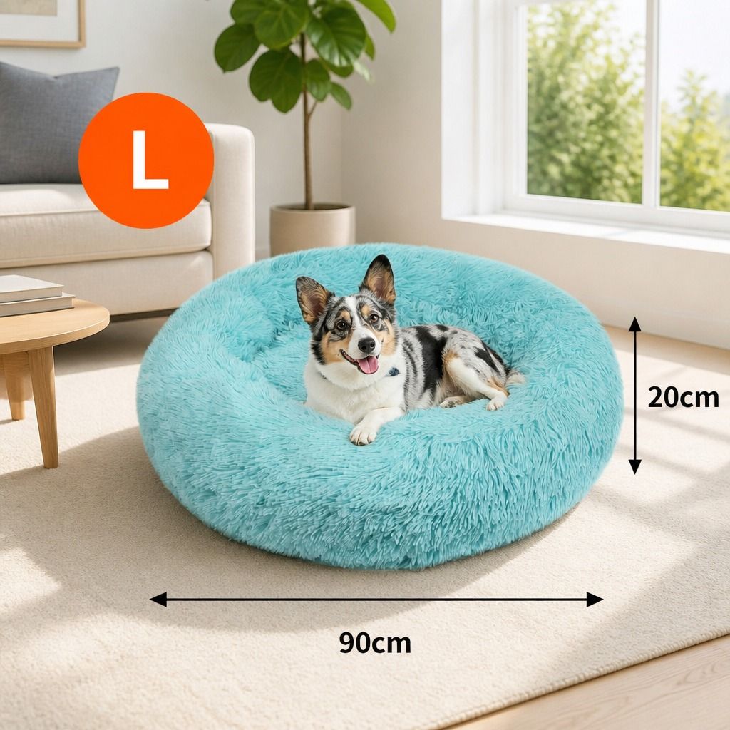 Pet Dog Bedding Warm Plush Round Comfortable Nest Comfy Sleeping kennel Green view 2