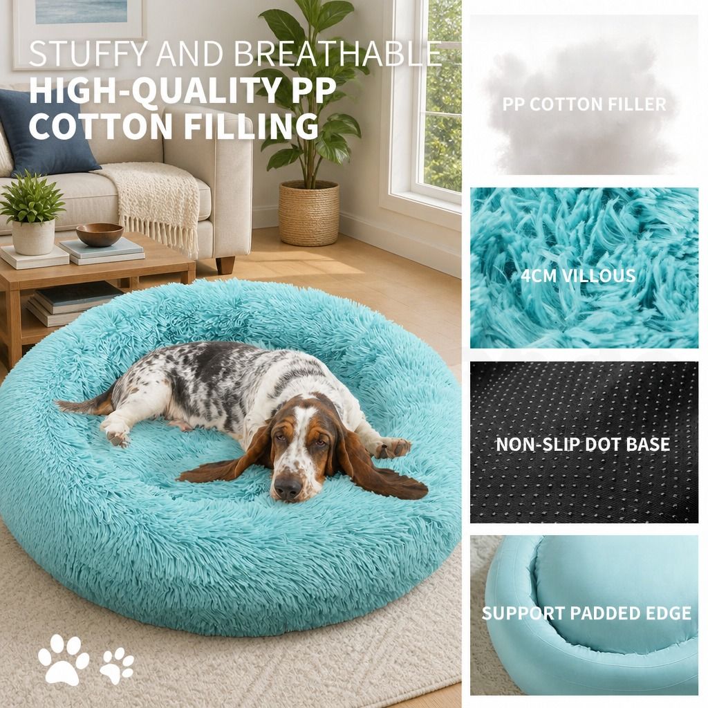Pet Dog Bedding Warm Plush Round Comfortable Nest Comfy Sleeping kennel Green view 7