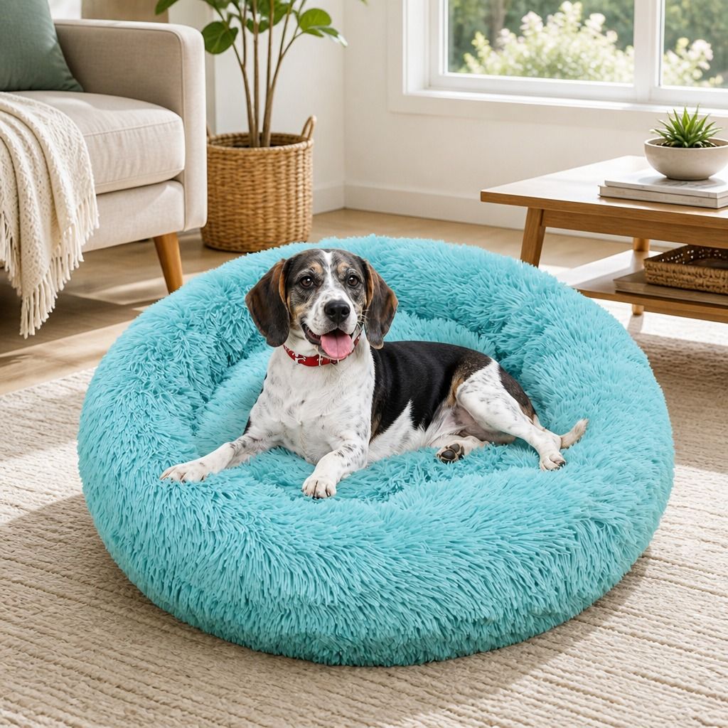 Pet Dog Bedding Warm Plush Round Comfortable Nest Comfy Sleeping kennel Green view 12