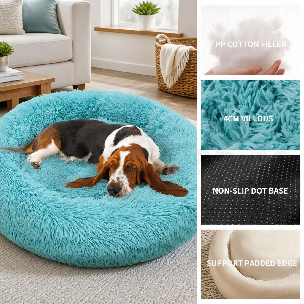 Pet Dog Bed Warm Plush Round Comfortable Nest Comfy Sleeping kennel Green M 70cm view 7