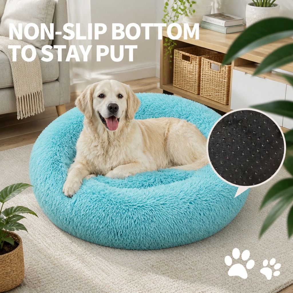 Pet Dog Bed Warm Plush Round Comfortable Nest Comfy Sleeping kennel Green M 70cm view 8
