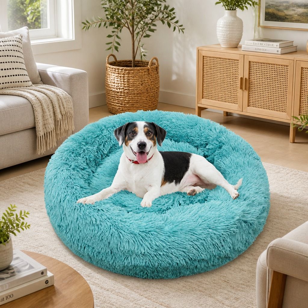 Pet Dog Bed Warm Plush Round Comfortable Nest Comfy Sleeping kennel Green M 70cm view 12
