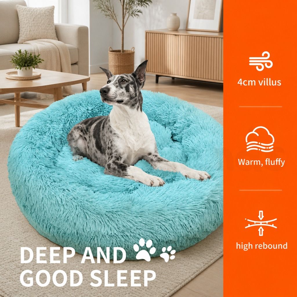 Pet Dog Bedding Warm Plush Round Comfortable Nest Comfy Sleep kennel Green 100cm view 5