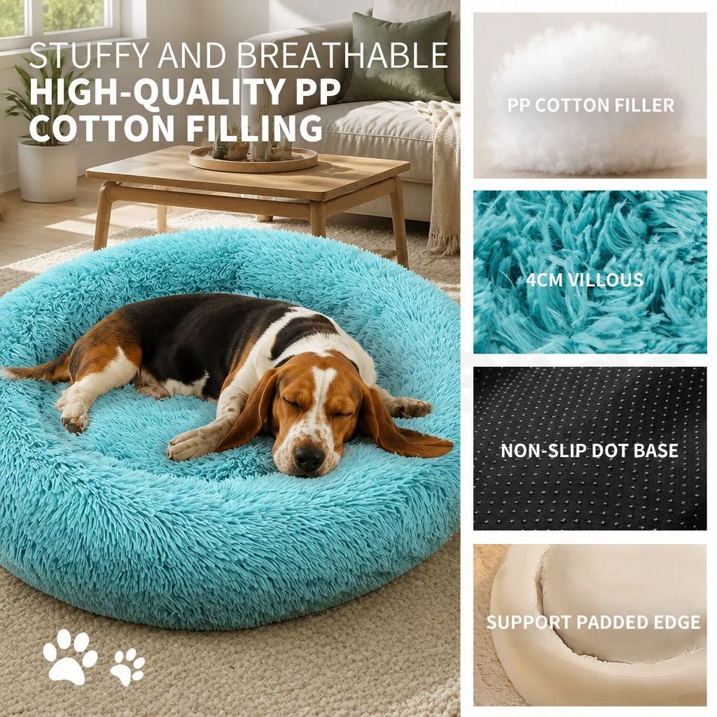 Pet Dog Bedding Warm Plush Round Comfortable Nest Comfy Sleep kennel Green 100cm view 8