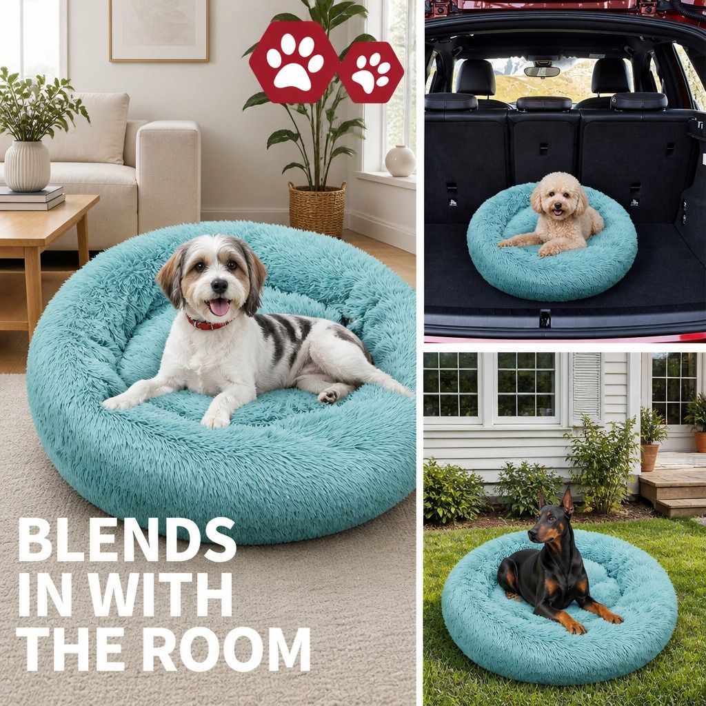Pet Dog Bedding Warm Plush Round Comfortable Nest Comfy Sleep kennel Green 100cm view 10