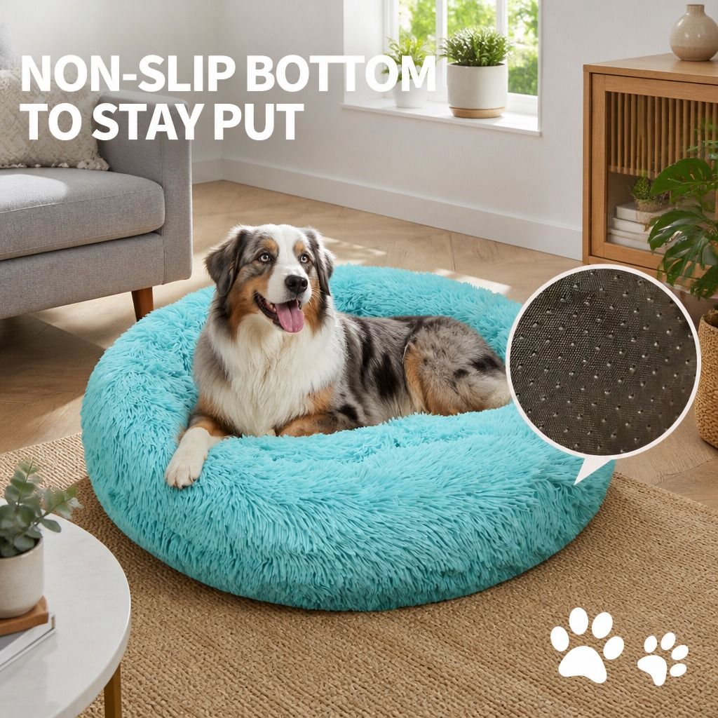 Pet Dog Bedding Warm Plush Round Comfortable Nest Comfy Sleep kennel Green 120cm view 8