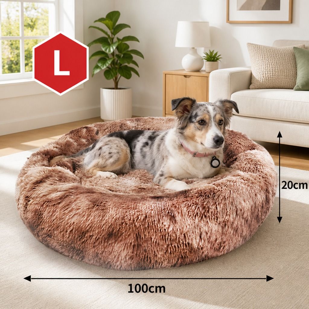Dog Cat Pet Calming Bed Washable ZIPPER Cover Warm Soft Plush Round Sleeping 100 view 3