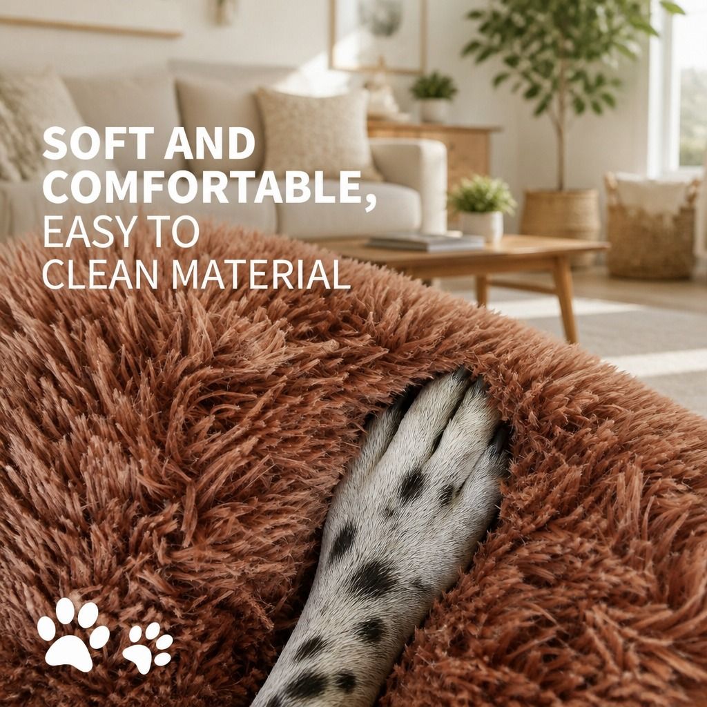 Dog Cat Pet Calming Bed Washable ZIPPER Cover Warm Soft Plush Round Sleeping 100 view 5