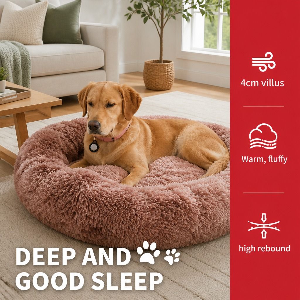 Dog Cat Pet Calming Bed Warm Soft Plush Round Nest Comfy Sleeping Kennel Cave AU view 5