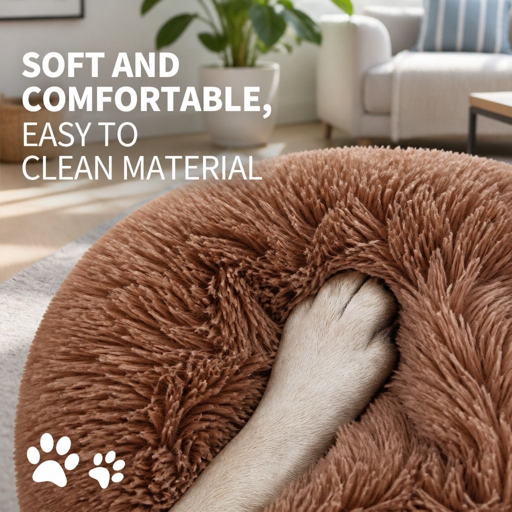 Dog Cat Pet Calming Bed Warm Soft Plush Round Nest Comfy Sleeping Kennel Cave AU view 6