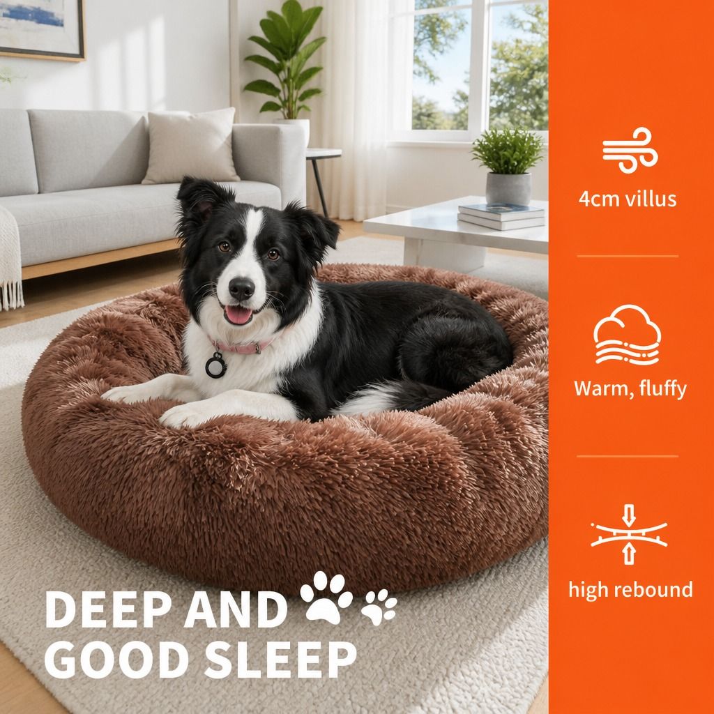 Dog Cat Pet Calming Bed Warm Soft Plush Round Nest Comfy Sleeping Kennel Cave 70 view 5