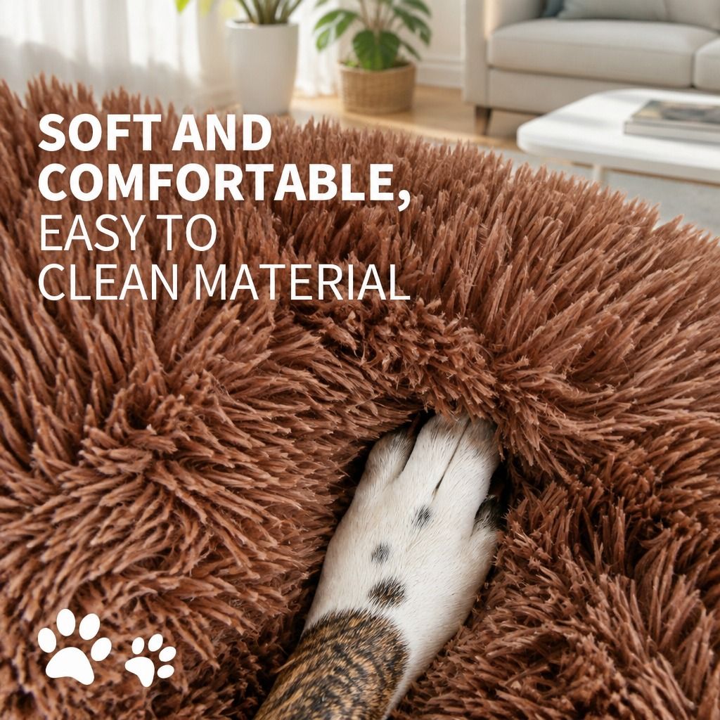 Dog Cat Pet Calming Bed Warm Soft Plush Round Nest Comfy Sleeping Kennel Cave 70 view 6