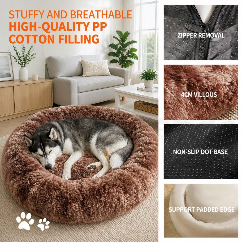 Dog Cat Pet Calming Bed Warm Soft Plush Round Nest Comfy Sleeping Kennel Cave 70 view 8