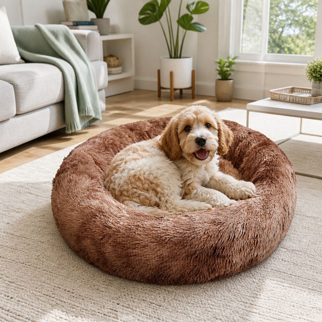 Dog Cat Pet Calming Bed Warm Soft Plush Round Nest Comfy Sleeping Kennel Cave 70 view 12