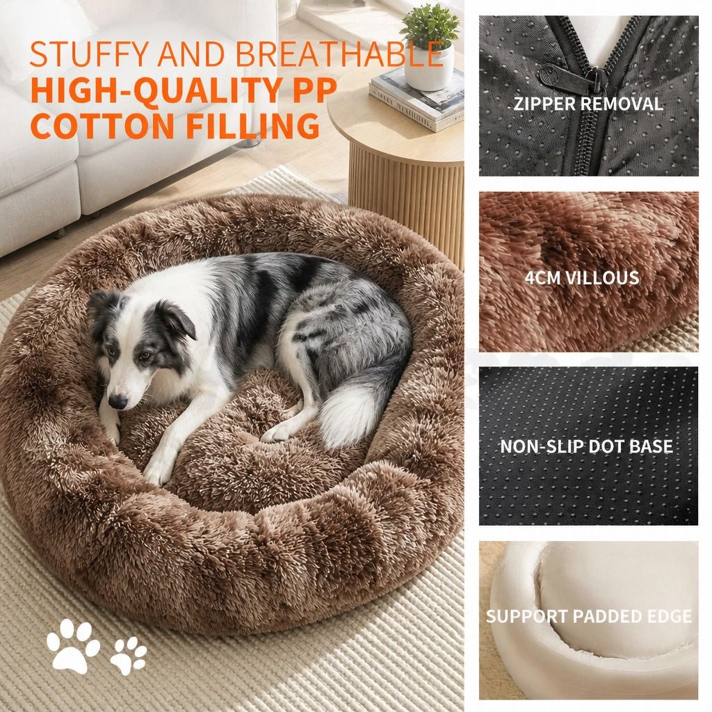 Dog Cat Pet Calming Bed Warm Soft Plush Round Nest Comfy Sleeping Cave 120cm view 7