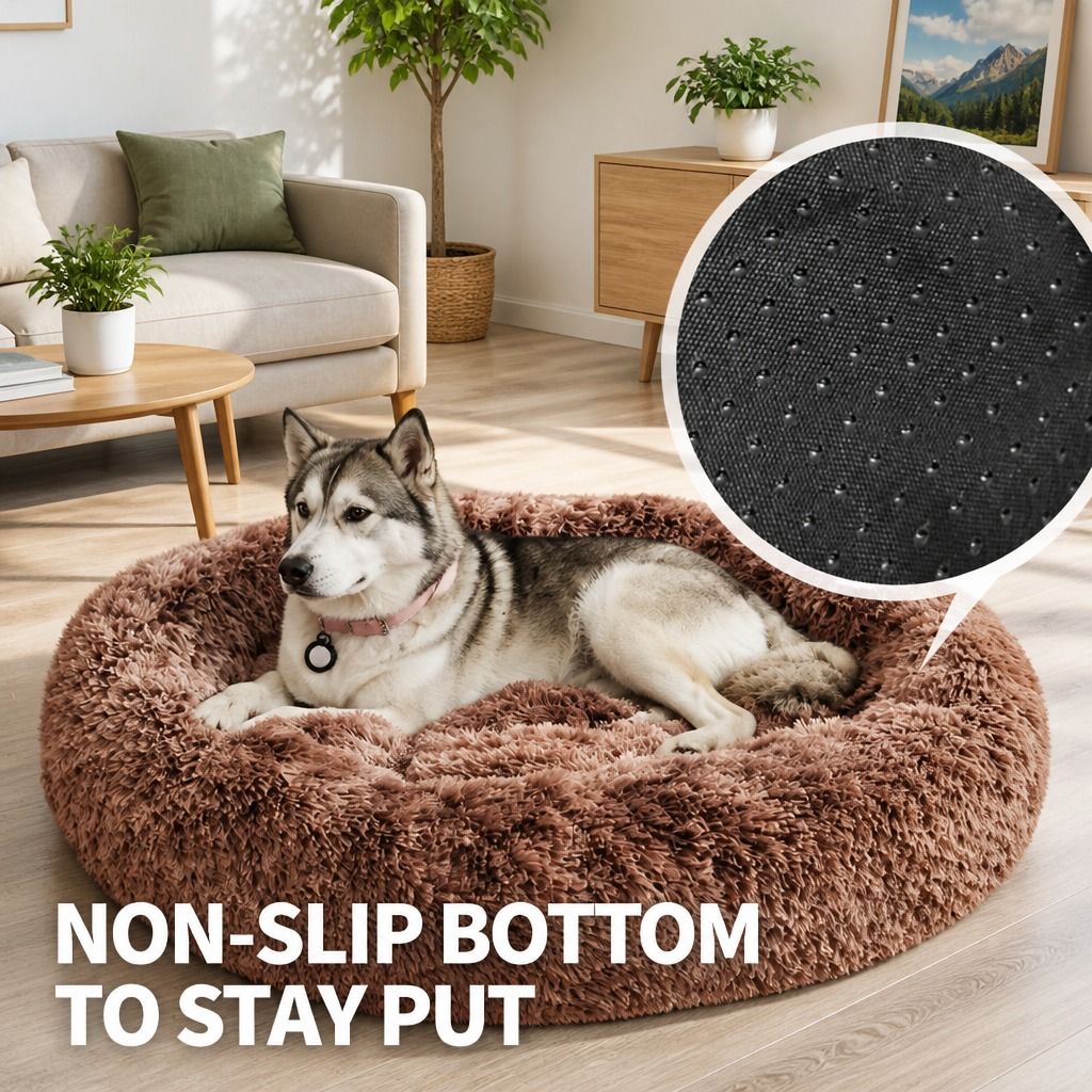 Dog Cat Pet Calming Bed Warm Soft Plush Round Nest Comfy Sleeping Cave 120cm view 8
