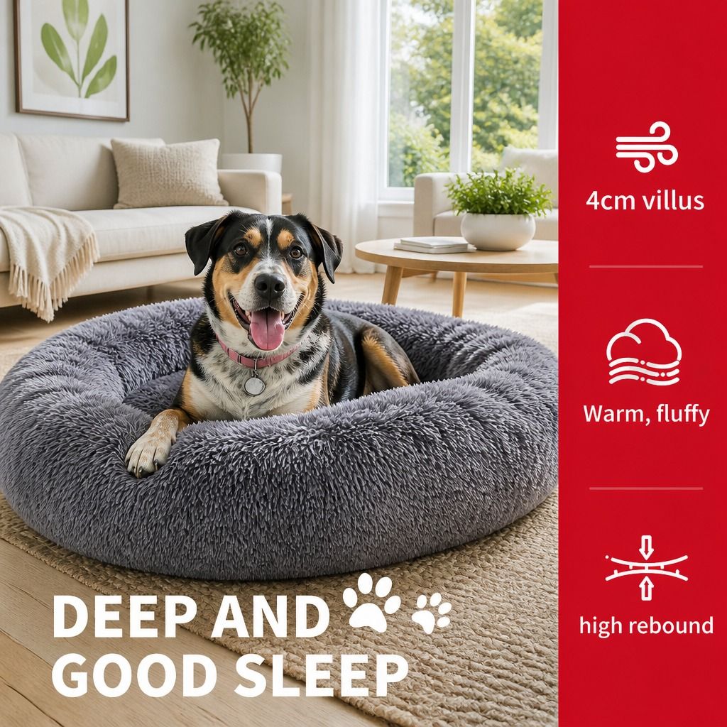 Dog Cat Pet Calming Bed Washable ZIPPER Cover Warm Soft Plush Round Sleeping 70 view 4