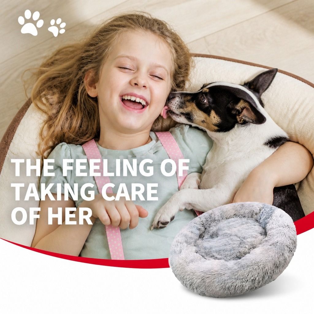Dog Cat Pet Calming Bed Washable ZIPPER Cover Warm Soft Plush Round Sleeping 100 view 10