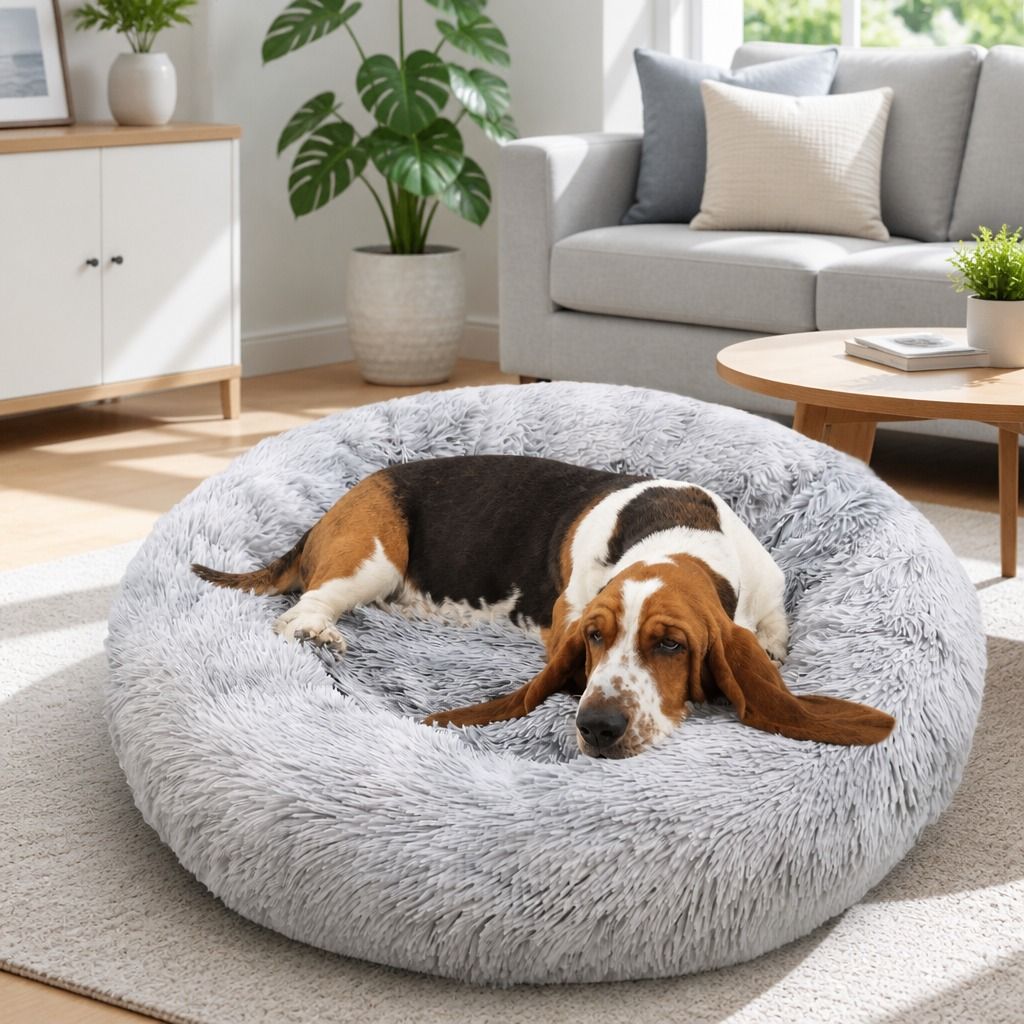 Dog Cat Pet Calming Bed Washable ZIPPER Cover Warm Soft Plush Round Sleeping 100 view 11
