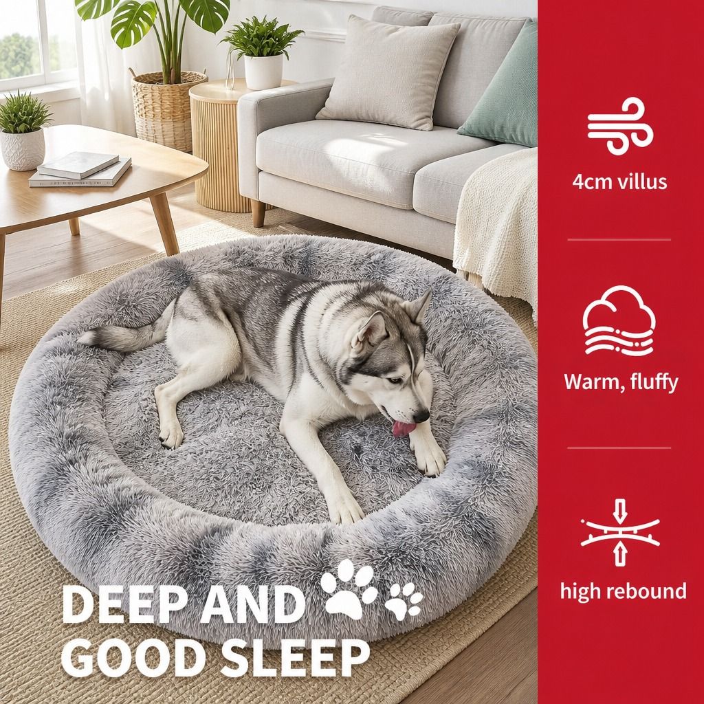 Pet Bed Dog Cat Large Beds Calming Warm Soft Cushion Mattress Plush Comfy 90cm view 5