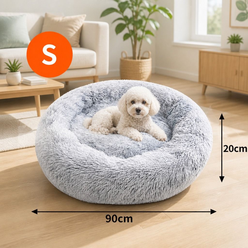 Dog Cat Pet Calming Bed Warm Soft Plush Round Nest Comfy Sleeping Washable Zip view 2