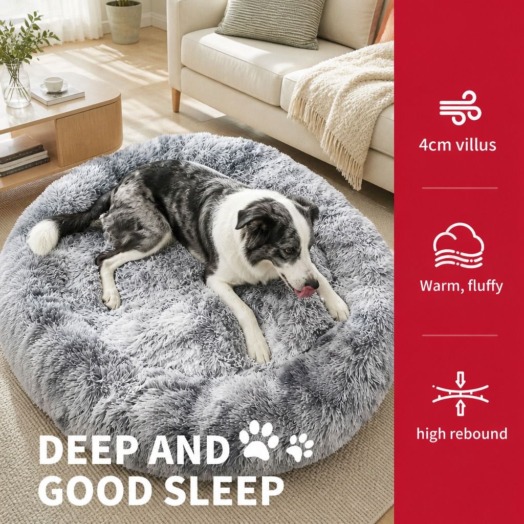 Dog Cat Pet Calming Bed Warm Soft Plush Round Nest Comfy Sleeping Washable Zip view 4