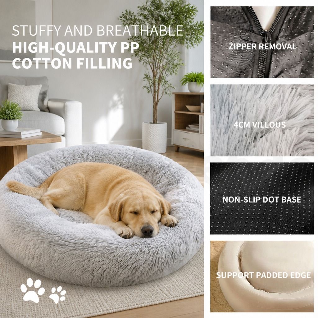 Dog Cat Pet Calming Bed Warm Soft Plush Round Nest Comfy Sleeping Washable Zip view 7