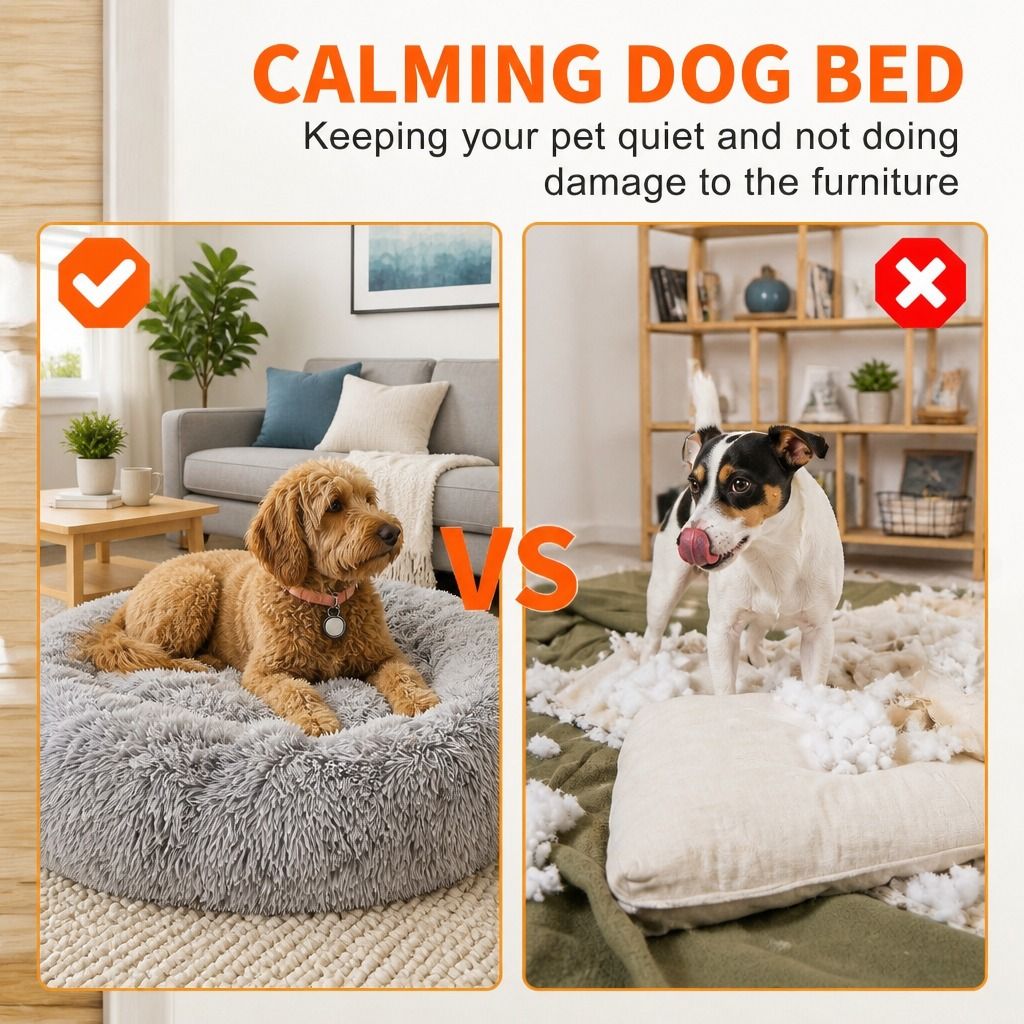 Dog Cat Pet Calming Bed Washable ZIPPER Cover Warm Soft Plush Round Sleeping 120cm view 3