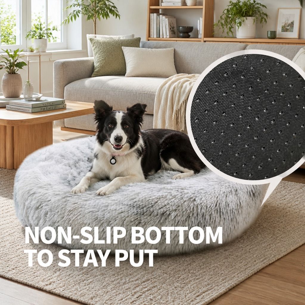 Dog Cat Pet Calming Bed Washable ZIPPER Cover Warm Soft Plush Round Sleeping 120cm view 8