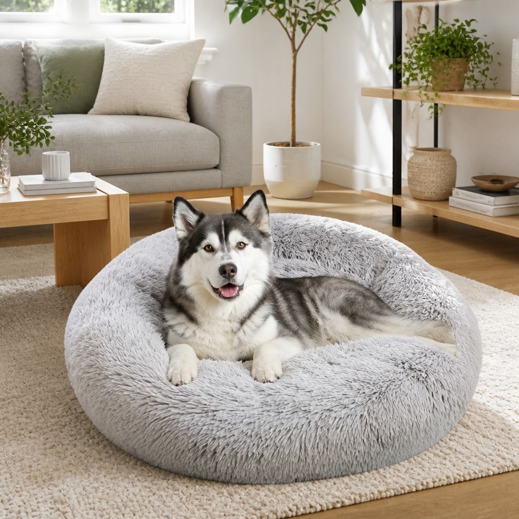 Dog Cat Pet Calming Bed Washable ZIPPER Cover Warm Soft Plush Round Sleeping 120cm view 11