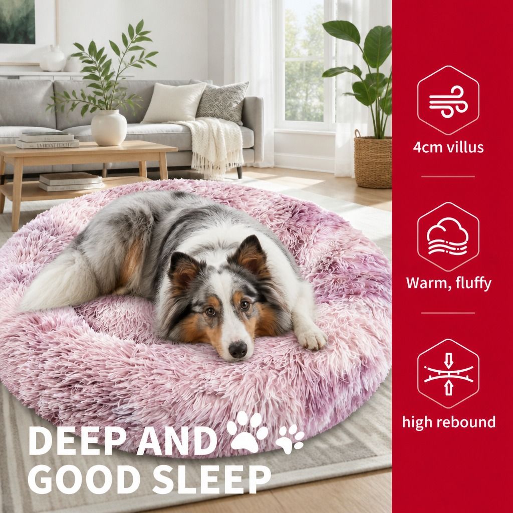 Cat Dog Pet Calming Bed Warm Soft Plush Round Nest Comfy Sleeping Kennel Cave AU view 4