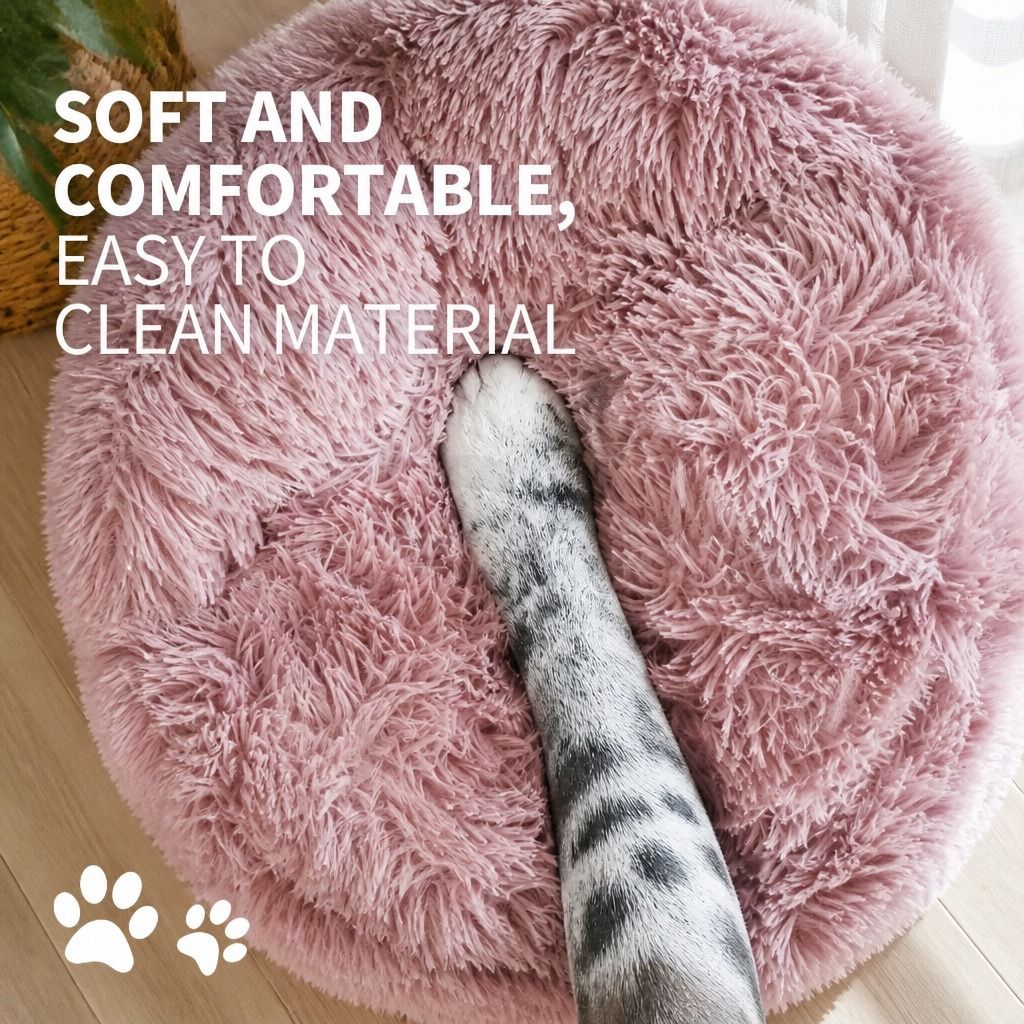 Cat Dog Pet Calming Bed Warm Soft Plush Round Nest Comfy Sleeping Kennel Cave AU view 5