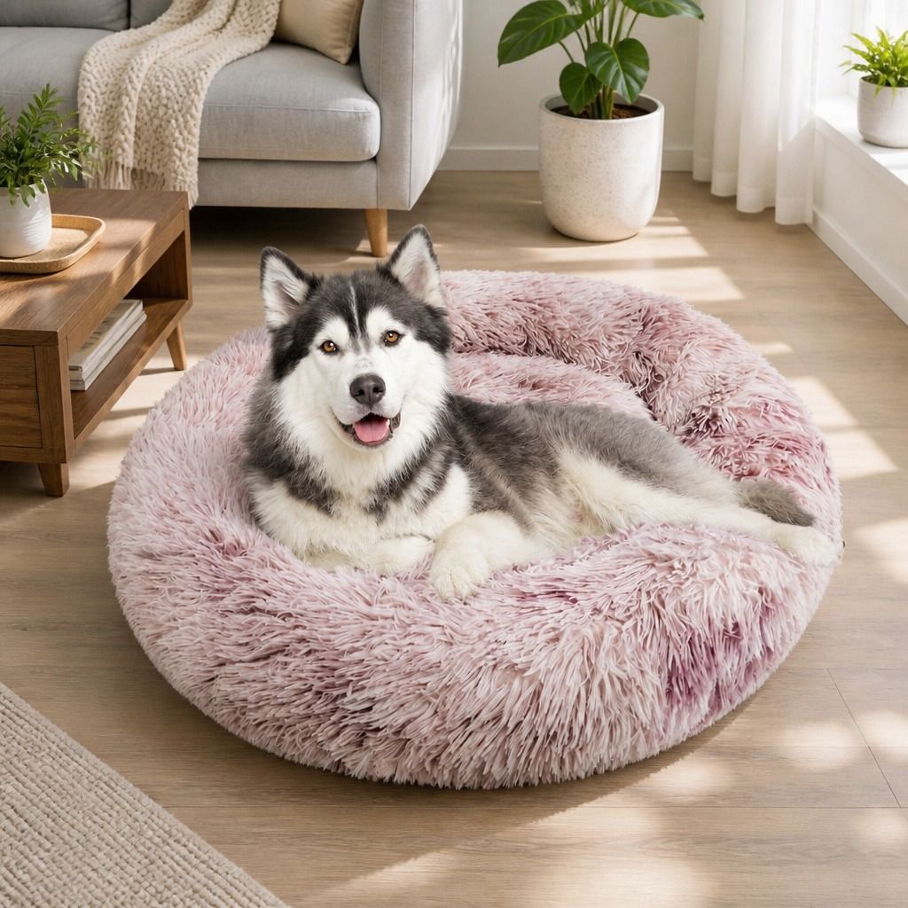 Cat Dog Pet Calming Bed Warm Soft Plush Round Nest Comfy Sleeping Kennel Cave AU view 12