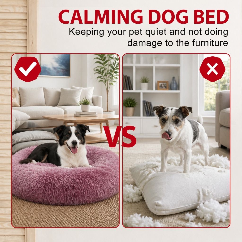 Dog Pet Cat Calming Bed Beds Large Mat Comfy Puppy Fluffy Donut Cushion Plush 70 view 4